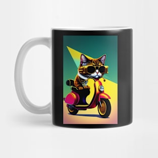 Funny cute cat drive motorcyrcle graphic design artwork Mug